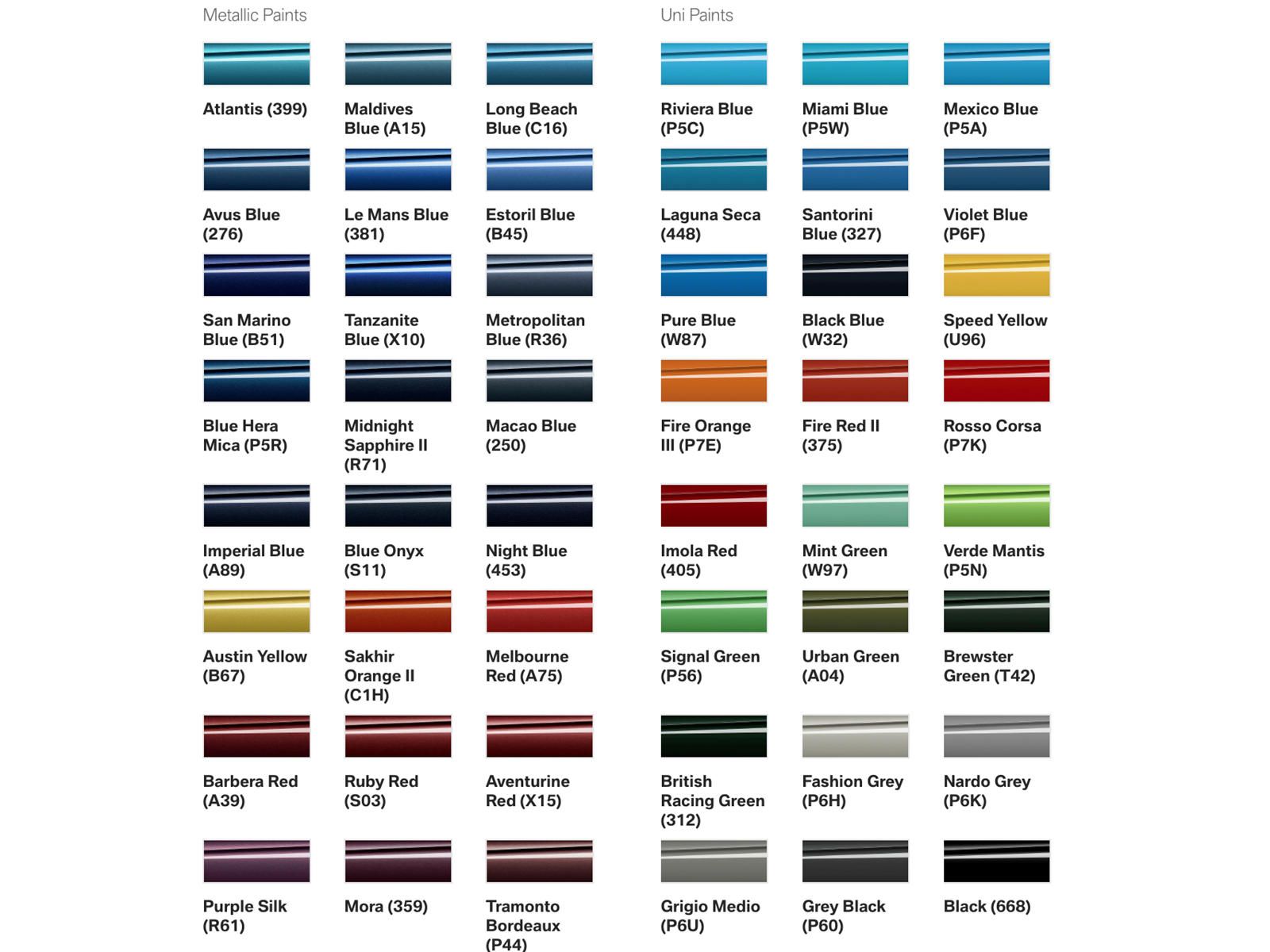 Available colors